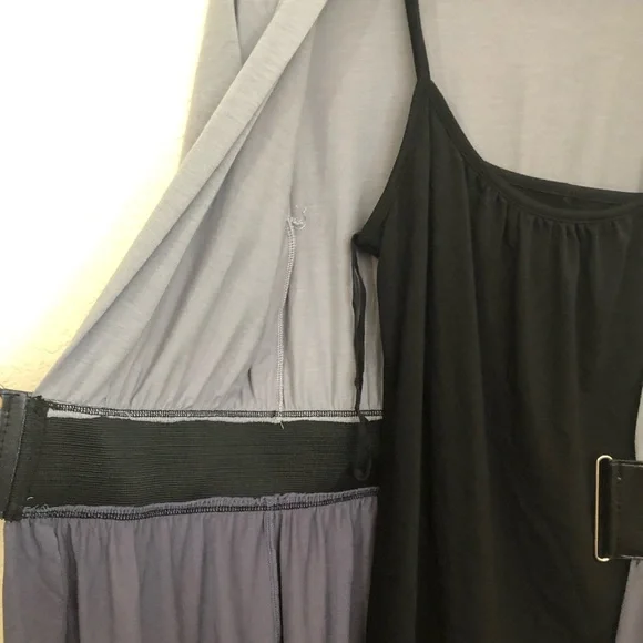 AS U WISH Medium Layered Belted Dress Colorblock Black Gray Short Sleeve NWOT - Picture 8 of 16